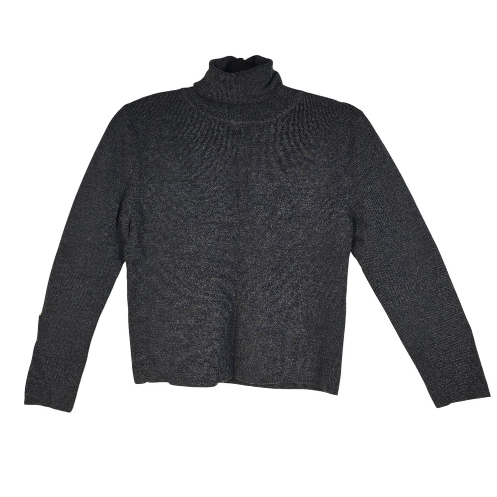 Sarah Spencer Womens Charcoal Grey 100% Italian Merino Wool Turtleneck Sweater M